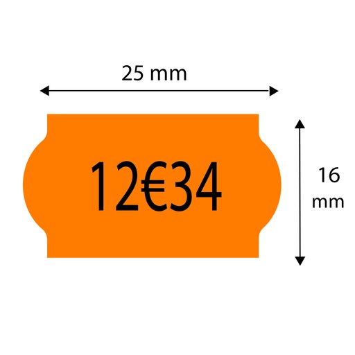 CONTACT - Etiquettes - 25 x 16 - Orange Fluo - Pour pince 14.16 ou 16.16 - (UVC:46200)