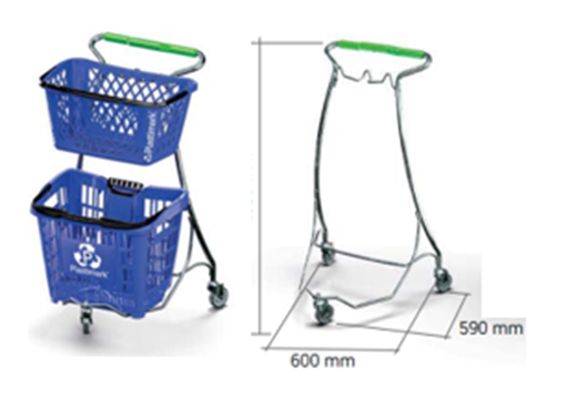 Chassis métallique à roulettes avec poignée de couleur pour panier libre service Mini Okyt et Okyt
